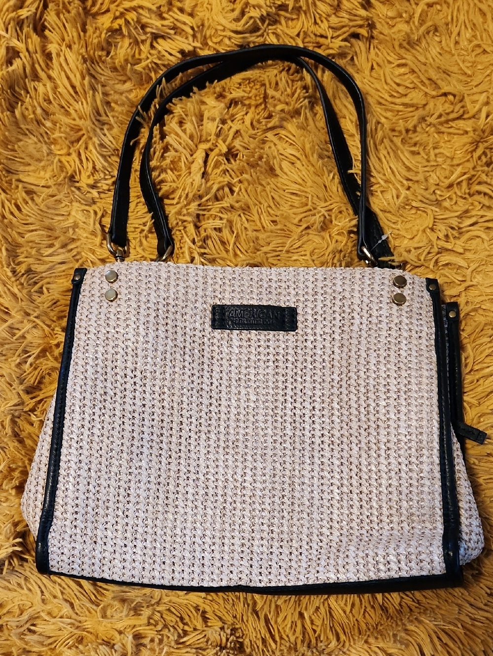 NWT American Leather Co. Lenox Raffia Triple Entry Satchel